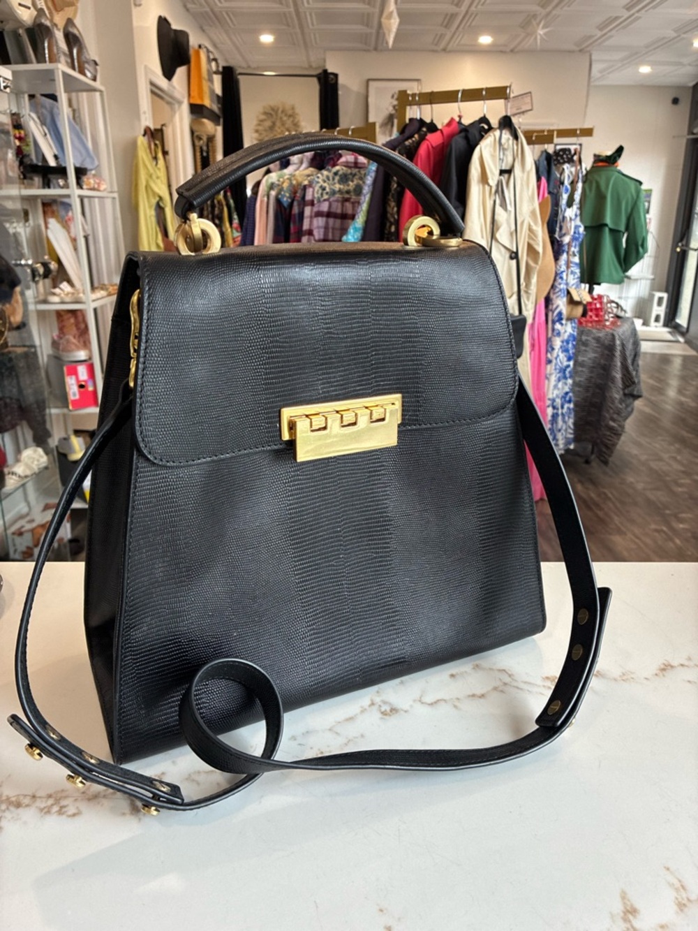 Z Spoke by Zac Posen Black Structured Top-Handle Leather Satchel